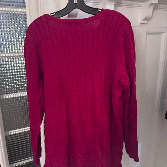 Lauren Ralph Lauren women’s Red Cable Knit Pullover cotton Sweater V Neck Sz 2X - Picture 2 of 8